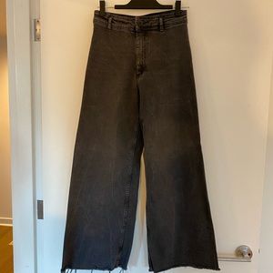 High waisted wide leg washed black jeans